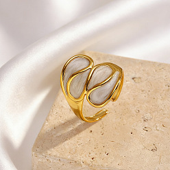 Weiß Offene Manschettenringe aus Messing und Emaille, Träne, golden, weiß, Innendurchmesser: 15~20 mm