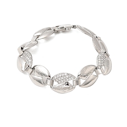 Платина Латунные браслеты-цепочки с микропаве из прозрачных кубических цирконий для женщин, овальные, долговечный, без кадмия и без свинца, стойки покрытие, платина, 8 дюйм (20.3 см)