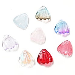 Mixed Color Spray Painted Transparent Glass Pendants, Petaline Charms, Mixed Color, 16x15x3.5mm, Hole: 1.2mm