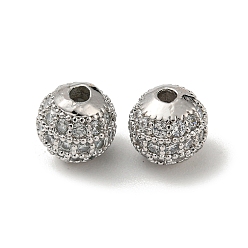 Real Platinum Plated Brass Micro Pave Cubic Zirconia Beads, Round, Real Platinum Plated, 6mm, Hole: 1.5mm