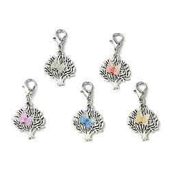 Mixed Color Tree of Life Tibetan Style Alloy Pendants Decoration, with Resin Butterfly and Zinc Alloy Lobster Claw Clasps, Mixed Color, 33mm