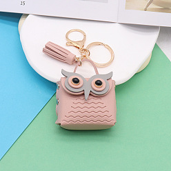 Pink Cute Owl Imitation Leather Wallets, with Light Gold Keychian Clasps, Pink, Wallet: 5.5x5.5cm