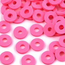 Fuchsia Handmade Polymer Clay Beads, for DIY Jewelry Crafts Supplies, Disc/Flat Round, Heishi Beads, Fuchsia, 6x1mm, Hole: 2mm, about 23500pcs/1000g