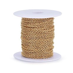 Golden 304 Stainless Steel Cable Chains, Soldered, with Spool, Oval, Golden, about 328.08 Feet(100m)/roll, 2.5x2x0.5mm