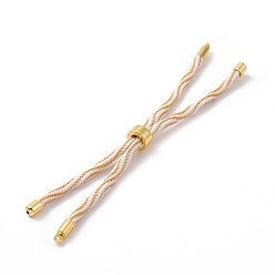 White Nylon Cord Silder Bracelets, for Connector Charm Bracelet Making, with Rack Plating Golden Brass Findings, Long-Lasting Plated, Cadmium Free & Lead Free, White, 8-5/8~9 inch(22~22.8cm), 0.3cm, Hole: 2.6mm
