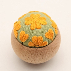 Orange Flower Pattern Round Sewing Pin Cushions Embroidery Kits with Instruction for Beginners, Needlework Starter Kits, Art Craft Handy Sewing Set, Orange, 50mm