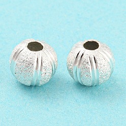 925 Sterling Silver Plated Brass Beads, Cadmium Free & Lead Free, Textured, Round, 925 Sterling Silver Plated, 6x5mm, Hole: 1.5mm