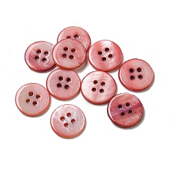 Salmon Freshwater Shell Buttons, 4-Hole, Flat Round, Salmon, 14x1.7~2.2mm, Hole: 1.6mm