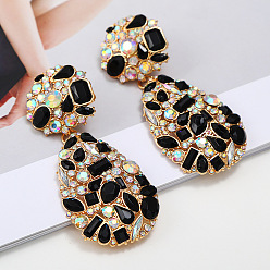 black Colorful Crystal Ellipse Handmade Pendant Earrings for Women's Fashion Jewelry