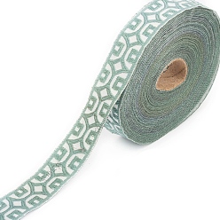 Dark Sea Green 25M Ethnic Style Polyester Embroidery Coin Ribbons, Flat Jacquard Ribbon, Garment Accessories, Dark Sea Green, 1-1/8 inch(30mm), about 27.34 Yards(25m)/roll