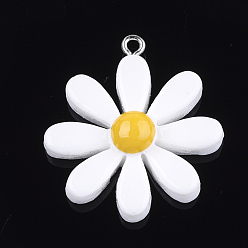 Белый Подвески из смолы, с фурнитурой железной платинового оттенка, цветок, белые, 33~34x28~30x8~9 мм, отверстие : 2 мм