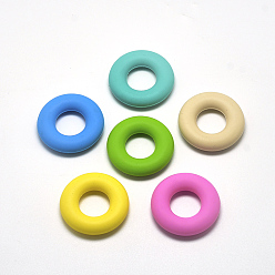 Mixed Color Food Grade Eco-Friendly Silicone Beads, Chewing Beads For Teethers, DIY Nursing Necklaces Making, Donut, Mixed Color, 42x9mm, Hole: 20mm