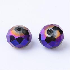 Purple Plated Electroplate Glass Bead Strands, Faceted, Bicone, Purple Plated, 6x6mm, Hole: 1mm, about 50pcs/strand, 15.7 inch