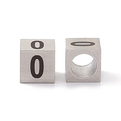 Number 303 Stainless Steel European Beads, Large Hole Beads, Cube with Number, Stainless Steel Color, Num.0, 7x7x7mm, Hole: 5mm