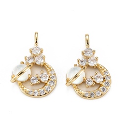 (7BDF) Прозрачный морозный бирюзовый Экологически чистые латунные подвески из прозрачного кубического циркония с микропаве, долговечный, луна, реальный 18 k позолоченный, призрачный белый, 23x15x6 мм, отверстие : 2x3.5 мм