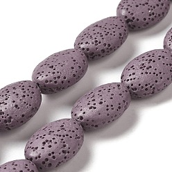 Medium Purple Natural Lava Rock Beads Strands, Dyed, Flat Oval, Medium Purple, 18~18.5x14x7mm, Hole: 1.2mm, about 21pcs/strand, 15.16''(38.5~39cm)