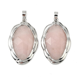 Розовый Кварц Ограненные подвески из натурального розового кварца, латунные овальные подвески в оправе, платина, стойки покрытие, 41x26x7 мм, отверстие : 5x8 мм