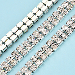 Silver Brass Crystal Rhinestone Strass Chains, Two Rows Rhinestone Cup Chains, Soldered, with Spool, Silver, 7mm, about 32.81 Feet(10m)/Roll