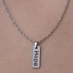 Stainless Steel Color 201 Stainless Steel Word Hope Pendant Necklace, Stainless Steel Color, 17.72 inch(45cm)