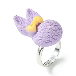Лиловый Кольцо на палец из смолы в виде кролика, регулируемое кольцо из серебряной латуни, сирень, внутренний диаметр: 14.5 мм
