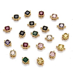 Mixed Color Real 18K Gold Plated Brass Micro Pave Cubic Zirconia Links Connectors, Long-Lasting Plated, Square, Mixed Color, 11.5x7x4mm, Hole: 1.2mm