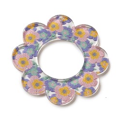 Pink Acrylic Pendants, Flower, Pink, 38x38x2.5mm, Hole: 17.8mm