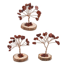 Red Jasper Natural Red Jasper Chips Tree of Life Decorations, with Wooden Base & Copper Wire, Feng Shui Energy Stone Gift for Home Desktop Decoration, 31~32x29~33x33~50mm