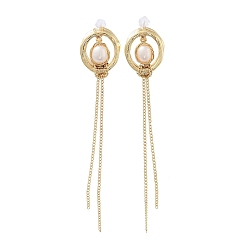 Real 14K Gold Plated Natural Pearl Tassel Stud Earrings, with Brass Findings and 925 Sterling Silver Pins, Round, Real 14K Gold Plated, 89.5x16mm