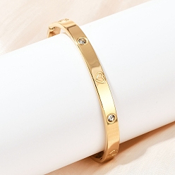 Золотой 201 браслеты из нержавеющей стали со стразами для женщин, сердце, золотые, 1/4 дюйм (0.6 см), внутренний диаметр: 2-3/8x2 дюйм (6x5 см)