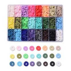 Mixed Color 240G 24 Colors Handmade Polymer Clay Beads, Heishi Beads, for DIY Jewelry Crafts Supplies, Disc/Flat Round, Mixed Color, 8x1mm, Hole: 2mm, 10g/color