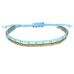 1 Sky Blue Bohemian Style Handmade Crystal Beaded Bracelet - Copper Beads, Woven, Wax Thread.