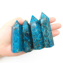 Blue Aventurine Point Tower Natural Blue Aventurine Home Display Decoration, Healing Stone Wands, for Reiki Chakra Meditation Therapy Decos, Hexagon Prism, 80~90mm