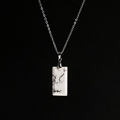 Howlite Natural Howlite Rectangle Pendant Necklaces, Stainless Steel Cable Chain Necklaces for Women, 15.75 inch(40cm)