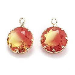 Colorful Two Tone Transparent Glass Pendants, with Golden Plated Brass Settings, Faceted, Diamond, Colorful, 16.5x12.5x6.5mm, Hole: 1.8mm