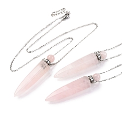 Розовый Кварц Ожерелья с подвесками в форме пули из натурального розового кварца в виде флакона духов, 304 & 201 ожерелья из нержавеющей стали с цепочкой для женщин, цвет нержавеющей стали, 18.70 дюйм (47.5 см)