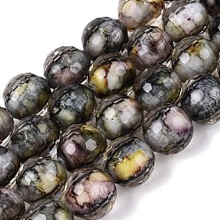 Gray Resin Beads Strands, Bead in Bead, with Glass Imitation Stone Bead Inside, Round, Faceted(96 Facets), Gray, 9~10mm, Hole: 0.7mm, about 49~51pcs/strand, 18.50~19.29 inch(47~49cm)