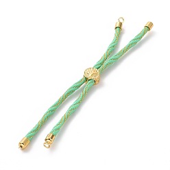 Medium Aquamarine Nylon Cord Silder Bracelets, for Connector Charm Bracelet Making, with Rack Plating Golden Brass Findings, Long-Lasting Plated, Cadmium Free & Lead Free, Medium Aquamarine, 8-5/8~9-1/8x1/8 inch(22~23x0.3cm), Hole: 2mm