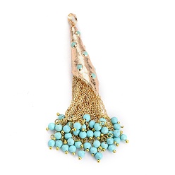Золотой Синтетические бирюзовые бусины кисточки большие подвески, с латунной фурнитурой , золотые, 90x15.5 мм, отверстие : 8.5x5 мм