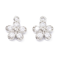 Прозрачный Латунный кубический цирконий, долговечный, цветок, платина, 13.5x10.5x3.5 мм, отверстие : 1.2 мм