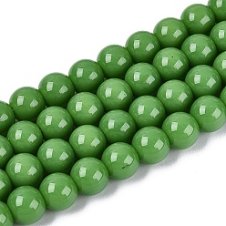 Зеленый Непрозрачные сплошные цветные стеклянные бусины, круглые, зелёные, 8~8.5 мм, отверстие : 1.5 мм, около 51~53 шт / нитка, 14.96 дюйм ~ 15.55 дюйм (38~39.7 см)