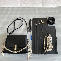 Noir Kits de fabrication de sacs à bandoulière en simili cuir pour femmes, bricolage, ensembles de sacs à bandoulière faits à la main pour débutants, noir, produit fini: 22x18x6 cm