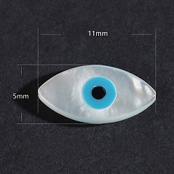 Horse Eye Natural White Shell Beads, with Enamel, Cultured Freshwater Shell Evil Eye Beads, Sky Blue, Horse Eye, 5x11mm