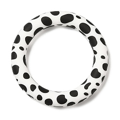 White Food Grade Eco-Friendly Silicone Pendants, Ring with Cow Pattern, White, 65x10mm, Hole: 4mm