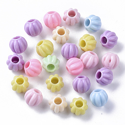 Mixed Color Opaque Polystyrene(PS) Plastic European Beads, Large Hole Beads, Pumpkin, Mixed Color, 14x12mm, Hole: 5.5mm, about 500pcs/500g