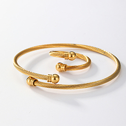Real 18K Gold Plated Stainless Steel Cuff Bangle & Open Ring, Jewelry Set, Real 18K Gold Plated, No Size