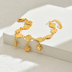 Flower Brass Charm Bracelets, Cable Chains Bracelets for Women, Flower, 7-1/2 inch(19cm)