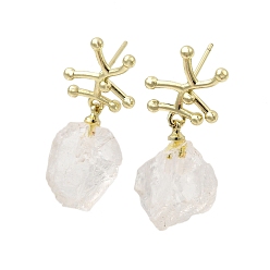 Хрусталь Серьги-гвоздики с подвесками из латунных самородков, с натуральным кварцевым резонатором, долговечный, золотые, 30.5~32.5x11.5~13.5 мм