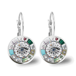 Platinum Amuletl Lucky Eye Clear Glass Leverback Earrings, Alloy Earrings, Platinum, 28x15mm