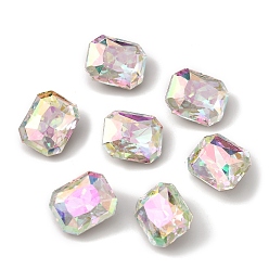 Colorful K9 Glass Rhinestone Cabochons, Pointed Back & Back Plated, Faceted, Rectangle, Colorful, 8x10x6mm