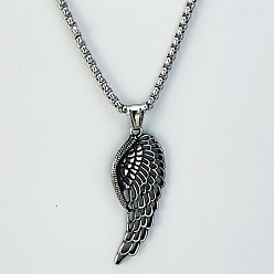 Нержавеющая Сталь Цвет 3 шт. модные ретро 304 подвески из нержавеющей стали в стиле панк с полыми перьями и крыльями, цепочки-коробки для мужчин, цвет нержавеющей стали